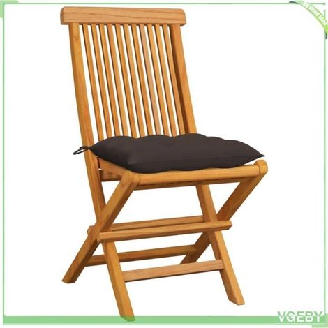 Chaise de jardin pliable - FAFECIY - 3065613 - Bois teck massif - Lot de 6 - Coussins taupe (1/5)