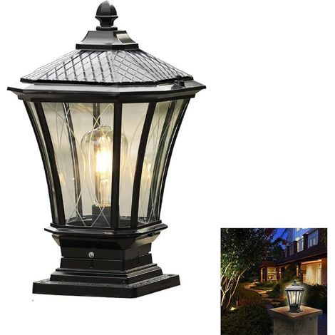 Rétro étanche Lampe Pilier Portail E27 Lampe de Poteau verre Lampe Extérieur Métal Eclairage De Jardin Sur Pied Borne De Jardin Pilier Aluminium Patio Chemins pelouse porche cour escalier Terrasse (1/5)