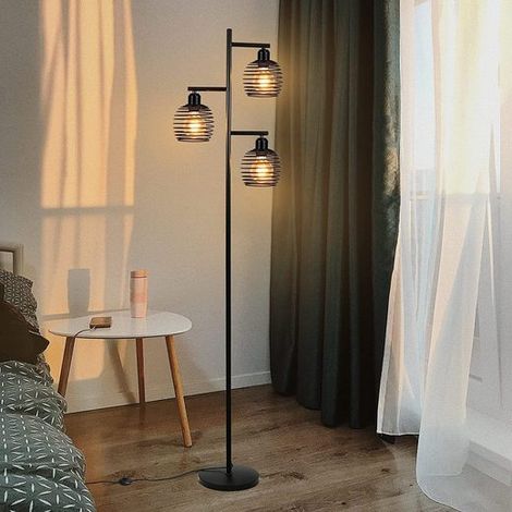 GBLY Stehlampe Vintage Wohnzimmer Stehlampe 3-flammige Stehlampe Retro-Industrial-Design Abat-jour aus Eisen Metall-Stehlampe für Schlafzimmer Büro E27-Fassung ohne Leuchtmittel 152cm