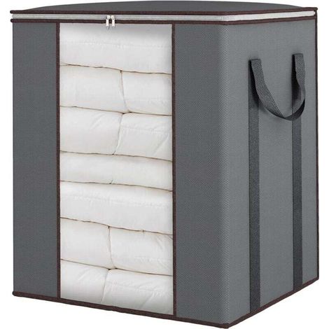 Extra-large 120 L storage bag for blankets, with reinforced handles. Ideal for storing duvets, sheets, pillows and clothes. Breathable, gray. (1/4)