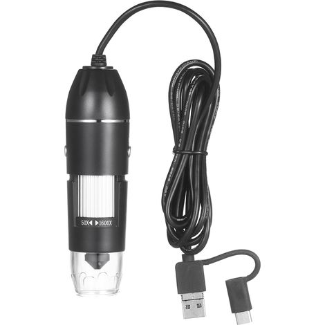 Microscope numérique zoom USB avec fonction OTG, loupe 8 LED, grossissement 1600X avec support