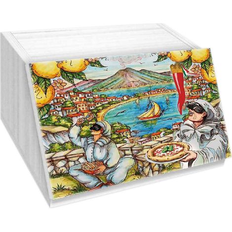 Lupia Portapane Legno Bianco NAPOLI PULCINELLA Contenitore Pane 40x20x30 cm (1/4)