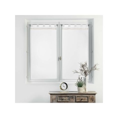 Paire de voilage à passants avec dentelle - 60 x 120 cm - Camilla - Blanc - Livraison gratuite (1/3)