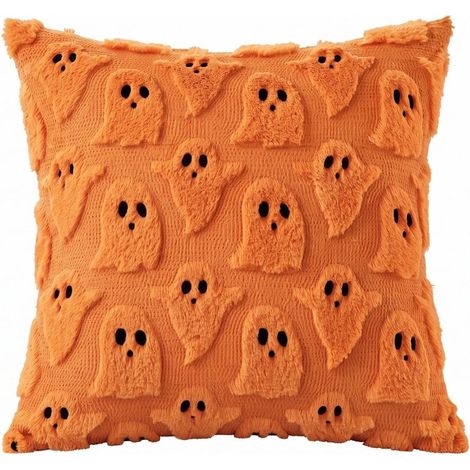(Orange, 45 x 45 cm) Lustiger Geister-Kissenbezug, witzig und niedlich, dekorativer Bezug für Sofa, Wohnzimmer, Schlafzimmer, Halloween-Dekoration (1/5)