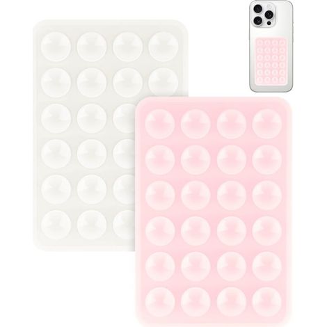 Support Téléphone Ventouse - Silicone - 24 Ventouses Individuelles - Pour Surfaces Lisses Miroir Verre - 2 Pièces (1/4)