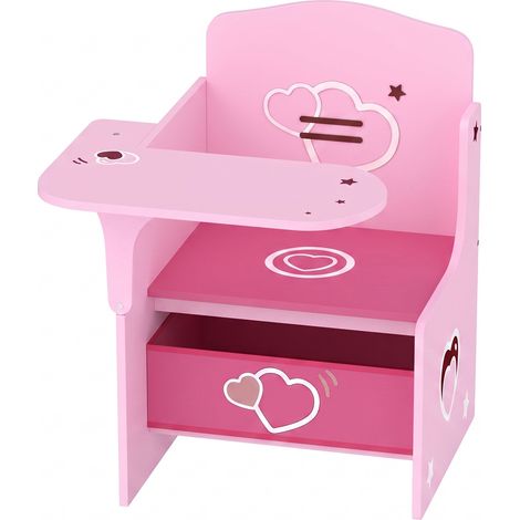Set Tavolo e Sedia per Bambini 3-5 Anni con Motivi a Cuore Contenitore Integrato in Legno MDF Rosa (1/5)
