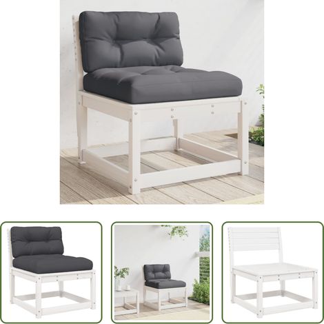 Holzsofa -  Gartensofa mit Kissen Weiß Massivholz Kiefer (1/5)