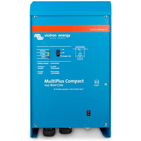 Victron MultiPlus Slim 12/1600/70, cargador inversor con diseño compacto para sistemas de alimentación, azul