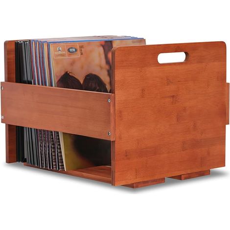 Caisse de Rangement pour Disques Vinyles – en Bois – Peut Contenir jusqu’à 80 Albums et LP – Boîte Organiseur pour Magazines et Fichiers de Bureau – Couleur Brun Foncé (1/5)