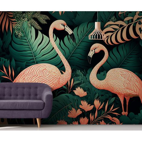 Papier peint animaux flamants roses tropicaux 1 - 150 x 250 cm (1/2)