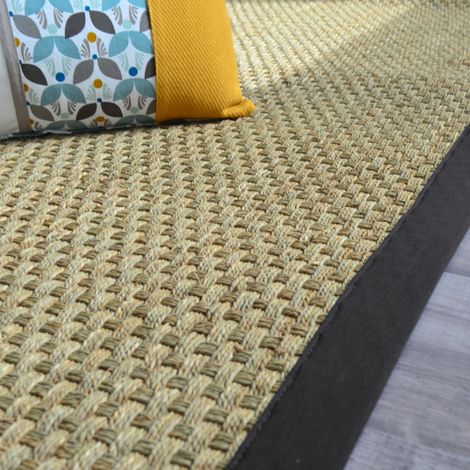 Décoweb – Tapis jonc de mer 160 x 230 cm – Tissé damier 4x4 – Ganse coton noire – Antistatique et compatible chauffage sol (1/5)