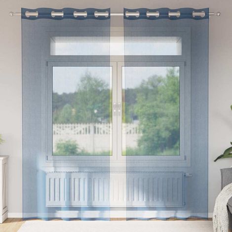 Rideaux voilages à œillets semi-transparents en polyester bleu royal 140 x 245 cm - PANGIVO (1/5)