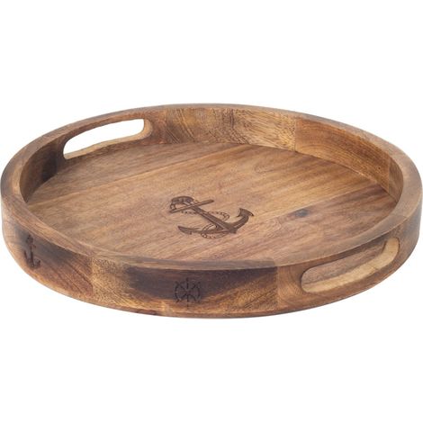 Rundes nautisches Ankertablett aus Holz – Maritimer Stil zur Dekoration