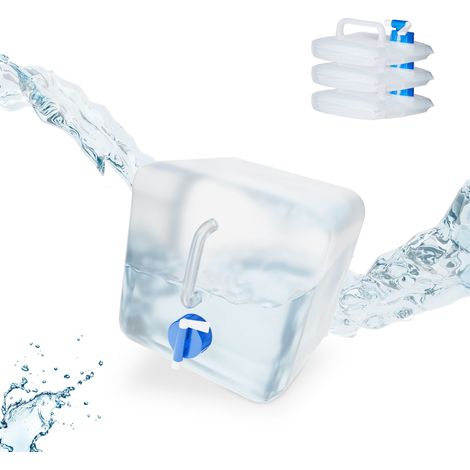 Relaxdays – Lot de 4 jerricanes pliables carrés 5L – Matériau sans BPA – Robinet hermétique pour camping et festivals – Dimensions compactes - EAU 5 L