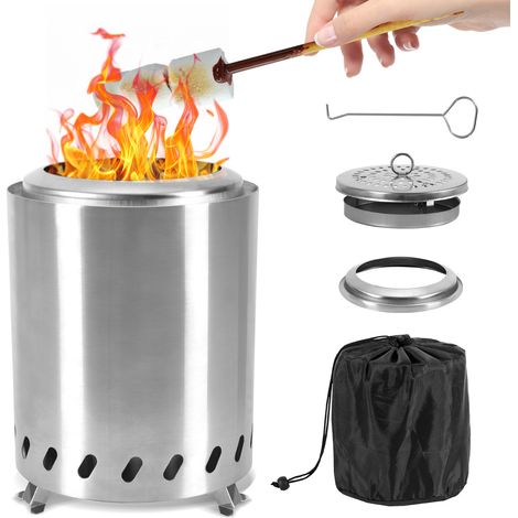 Wolketon Braciere senza fumo, H: 19,5 cm x Diametro: 15 cm, braciere a legna con cenere rimovibile, interno in acciaio inossidabile 201, portatile per terrazze esterne e campeggio (1/5)