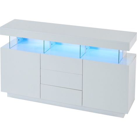 Buffet moderne 140x35x80 cm, LED multicolore, pour salle à manger, blanc (1/5)