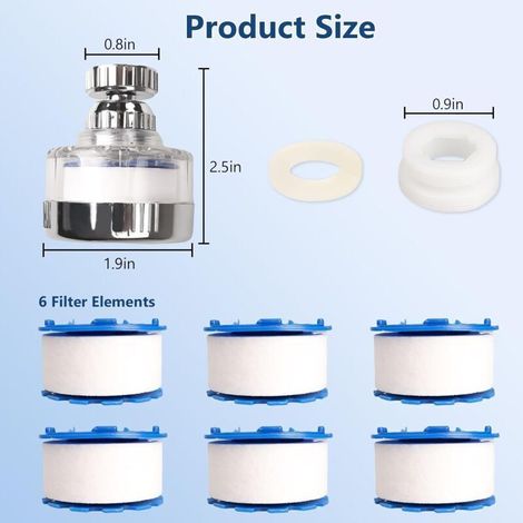 Filtre à eau pour évier 7 pièces avec éléments filtrants, filtre universel pour robinet d'évier rotatif à 360°, élimine l'eau dure fluorée, filtre à eau pour évier de cuisine domestique (1/3)