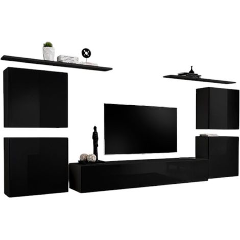 Conjunto de muebles para salón SWITCH IV de diseño, color negro brillante.