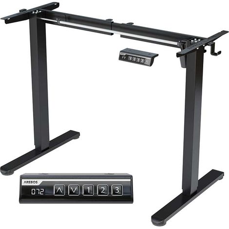 AREBOS Telaio Scrivania Elettrico Regolabile in Altezza, 70,5-116,5cm, 70kg, Funzione Memory & Anti-Collisione (1/5)