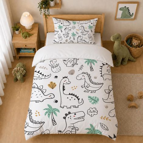 Dinosaures Housse de Couette 90x190cm, Housse de Couette Zippée, Parure de Lit en Microfibre 1 Personne, Parure de Lit Enfant avec Taie d'oreiller 40x60cm (1/5)