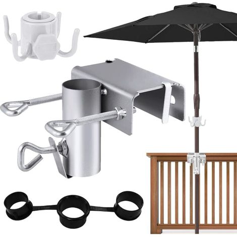 Support parasol balcon, Pied de Parasol Balcon Réglable ø 25-38 Mm, Fixation Parasol Balustrade pour Balcon et Terrasse (1/4)
