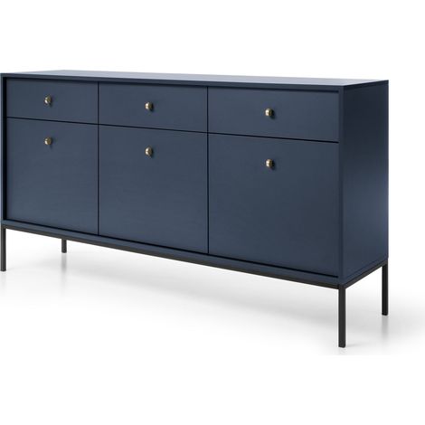 Cassettiera, blu navy, 153,4 x 83 x 39 cm, gambe nere (1/5)