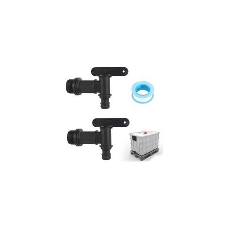 Vanne de réservoir en plastique (lot de 2) : Vanne de vidange IBC avec ruban PTFE, idéale pour les réservoirs d'eau.