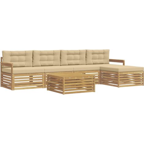 Conjunto de sofás de exterior con cojín 7 pcs y Beige Poliéster vidaXL