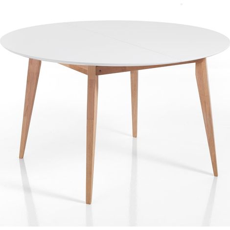 Mesa redonda extensible blanca patas roble 120-160cm Provy (1/3)