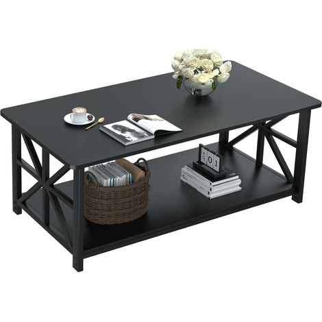Table Basse, avec 2 Niveaux Rangement, X-Frame 100x52cm (1/5)