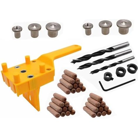 44 pièces Gabarit de chevilles, Gabarit auto-centrant, Guide de perçage pour bois 6/8/10mm, Outils de perçage de précision durables et faciles à utiliser (1/5)