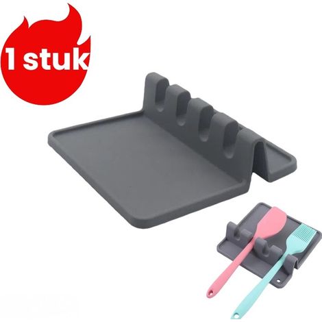 Support d'ustensiles de cuisine en silicone, porte-cuillère de comptoir, tapis pour louche et ustensiles, résistant à la chaleur, gris (1/5)
