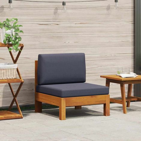 vidaXL Sofá central de madera de acacia con cojines gris oscuro (1/5)