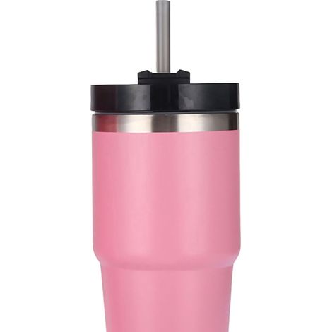 Edelstahl-Vakuumisolierter Becher mit Strohhalm, poliert, glänzend, hält Heißes und Kaltes warm, pink, 590 ml (20 oz) (1/4)