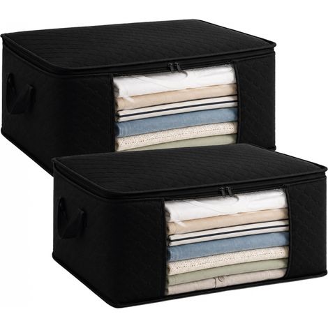 Lot de 2 sacs de rangement pliables pour vêtements, linge de maison avec poignées - Tissu - 35 Litres - Noir - Vivezen (1/5)