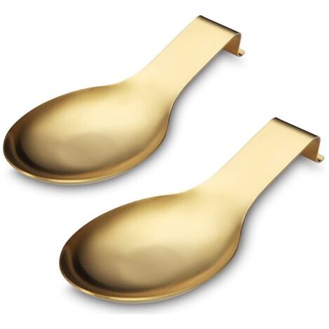 BUNTHAUS Repose Cuillère En Or Mat, Porte Cuillère En Acier Inoxydable Pour Cuisinière, Porte Stensiles De Cuisine Pour Louches, Pinces, Spatule, Porte-cuillère Pour Cuisinière (2PC-9,5 Pouces) (1/5)