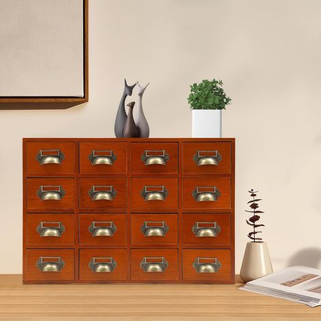 Mini commode avec 16 tiroirs, boîte à tiroirs vintage en bois, armoire de pharmacie, meuble de rangement de bureau pour stockage, découpage et décoration, marron (1/5)