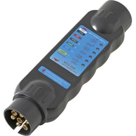 Testeur Prise Remorque - 7 Broches Mâle - 12 V - ABS Cuivre - Pile 9 V Non Incluse - Compatible 7 et 13 Broches (1/4)