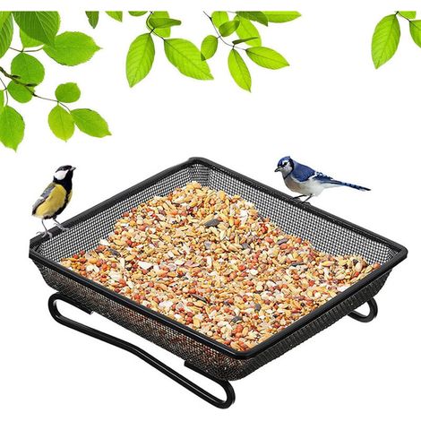 Plateau carré pour oiseaux avec drainage – Mangeoire extérieure pour oiseaux sauvages et écureuils – Jardin, cour et arrière-cour – 17,5×17,5×5,5 cm (1/5)