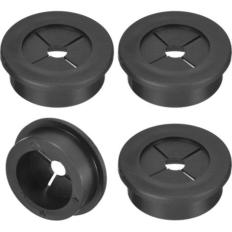 APEX Lot de 4 œillets de câble de bureau en caoutchouc, 30 mm, cache-trou de câble flexible pour bureau et plans de travail, organiseur de fils silencieux avec port de câble serré – Noir (1/5)