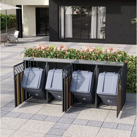 Armario para 4 cubos de basura de acero galvanizado con jardinera 132 x 80 x 124,5 cm (1/5)