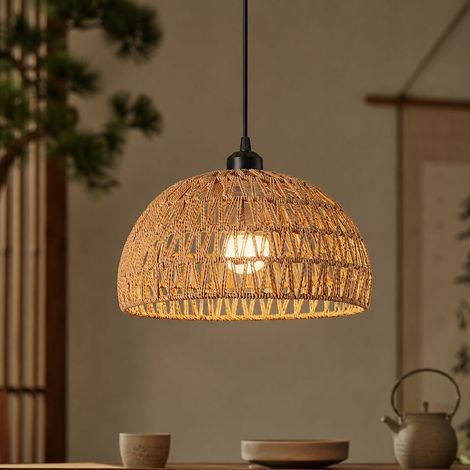 Suspension en corde de papier style vintage, abat-jour en paille tressée design japonais zen, idéal pour salon, théière (1/4)