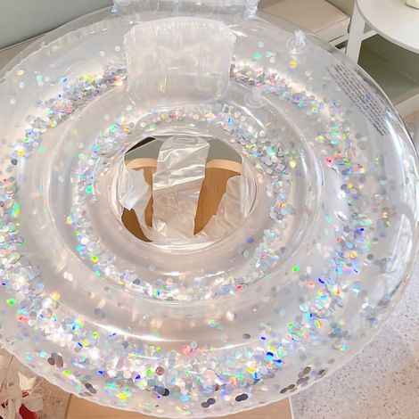 Bouée gonflable pour enfants, cercle de natation transparent à paillettes, épaisse, supportant un poids de 7,5 à 17,5 kg (16,5 à 38,6 lb). (1/5)