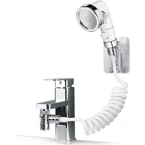 Pommeau de douche sans impact, ensemble de douche réglable pour robinet de salle de bain - douchette avec connecteur rapide, tuyau détachable, douchette pour laver les cheveux, pour le bain des animau (1/5)