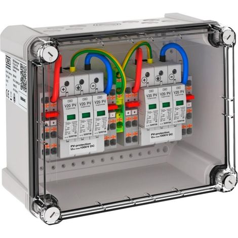 OBO Bettermann Generatoranschlusskasten 2x2 PV-String auf 2 WR-MPP 1000V DC lichtgrau RAL 7035, 5088445 (1/2)
