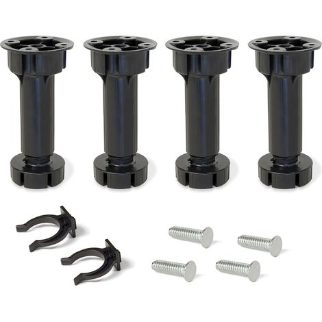 Emuca Pied réglable avec base pré-assemblée pour meuble, réglable 148 - 165 mm, Plastique, Noir, 4 ut. - talla