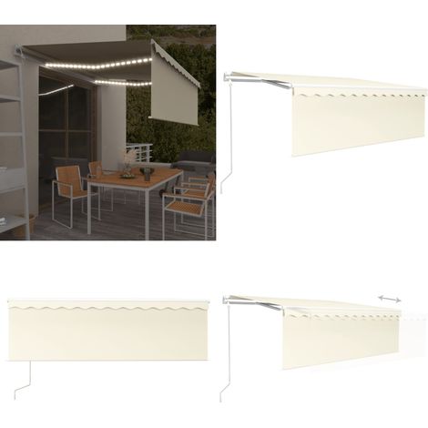 Markise Automatisch mit Rollo LED Windsensor 4x3 m Creme - Markise mit LED - Markise mit Windsensor (1/5)