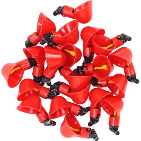 Lot de 20 abreuvoirs automatiques pour volailles (pigeons, cailles, poules, dindes, oies) - Rouge (1/5)