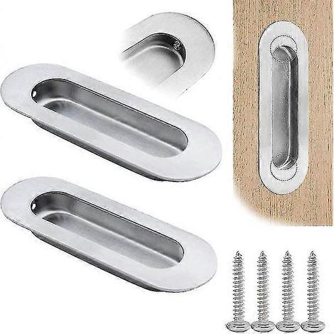 Lot de 2 poignées de porte coulissantes ovales encastrées en acier inoxydable brossé 120 x 40 mm - Durables, résistantes à la rouille, installation facile (1/4)