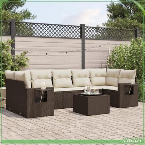 Salon de jardin - FAF7291712420450 - 8 places - Résine tressée marron - Rangement sous assise (1/3)